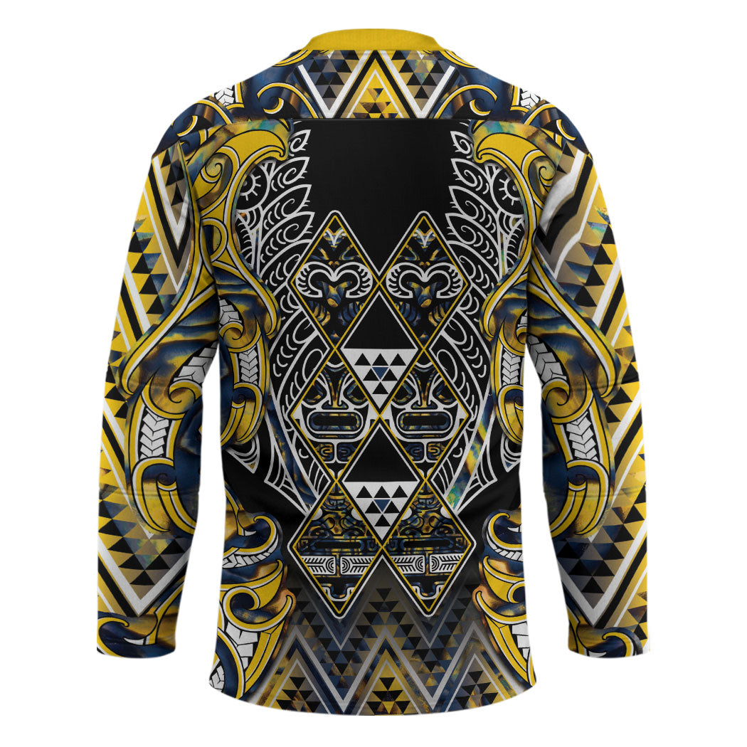 Aotearoa Ngati Raukawa Hockey Jersey Maori Tribal Yellow And Navy Paua Shell Pattern