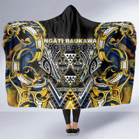 Aotearoa Ngati Raukawa Hooded Blanket Maori Tribal Yellow And Navy Paua Shell Pattern