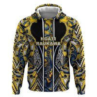 Aotearoa Ngati Raukawa Hoodie Maori Tribal Yellow And Navy Paua Shell Pattern