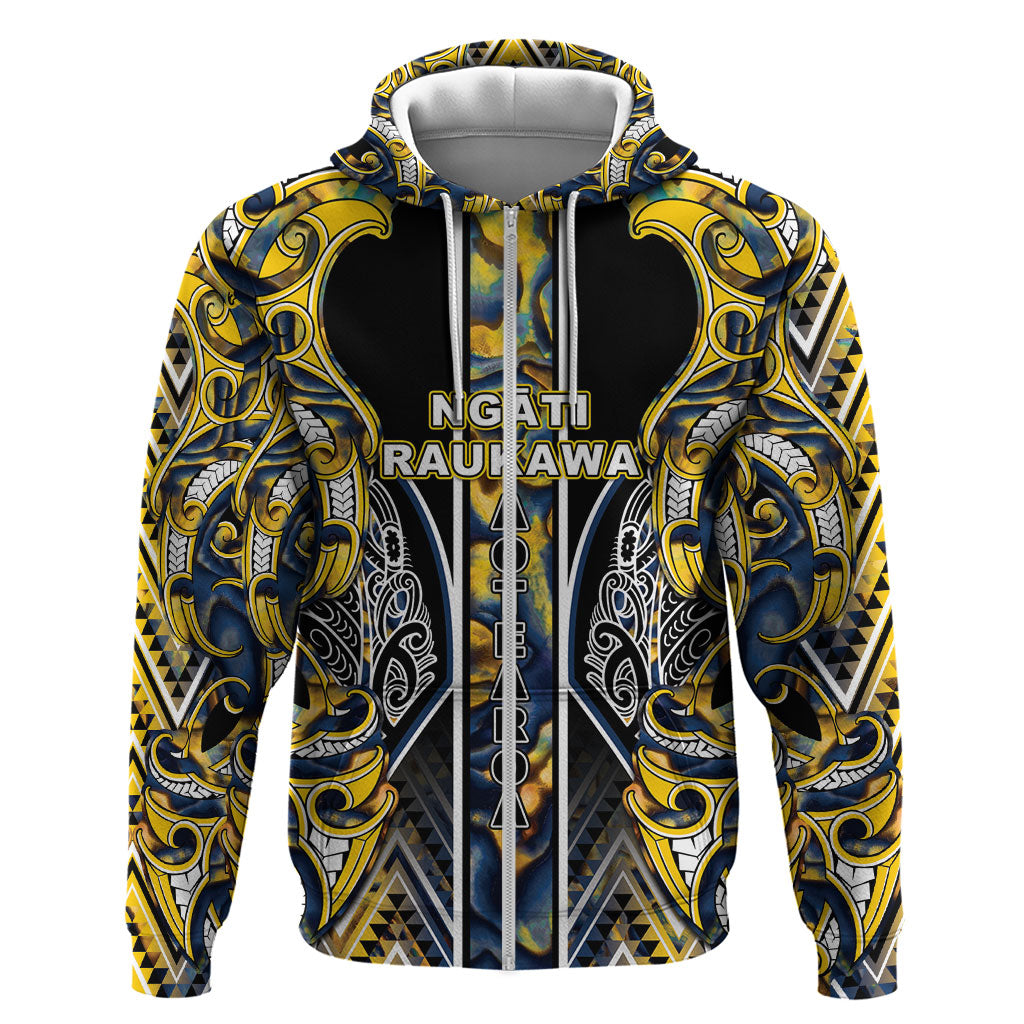 Aotearoa Ngati Raukawa Hoodie Maori Tribal Yellow And Navy Paua Shell Pattern