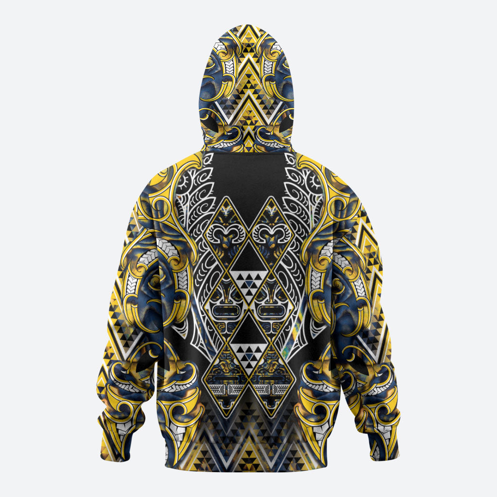 Aotearoa Ngati Raukawa Hoodie Maori Tribal Yellow And Navy Paua Shell Pattern