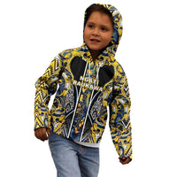 Aotearoa Ngati Raukawa Kid Hoodie Maori Tribal Yellow And Navy Paua Shell Pattern