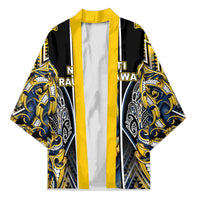 Aotearoa Ngati Raukawa Kimono Maori Tribal Yellow And Navy Paua Shell Pattern