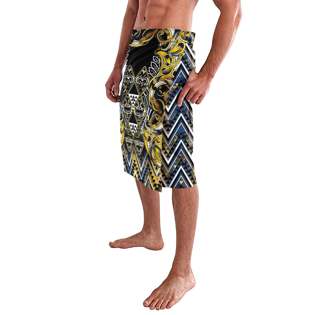 Aotearoa Ngati Raukawa Lavalava Maori Tribal Yellow And Navy Paua Shell Pattern