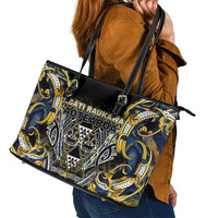 Aotearoa Ngati Raukawa Leather Tote Bag Maori Tribal Yellow And Navy Paua Shell Pattern