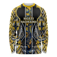 Aotearoa Ngati Raukawa Long Sleeve Shirt Maori Tribal Yellow And Navy Paua Shell Pattern