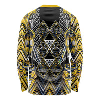 Aotearoa Ngati Raukawa Long Sleeve Shirt Maori Tribal Yellow And Navy Paua Shell Pattern