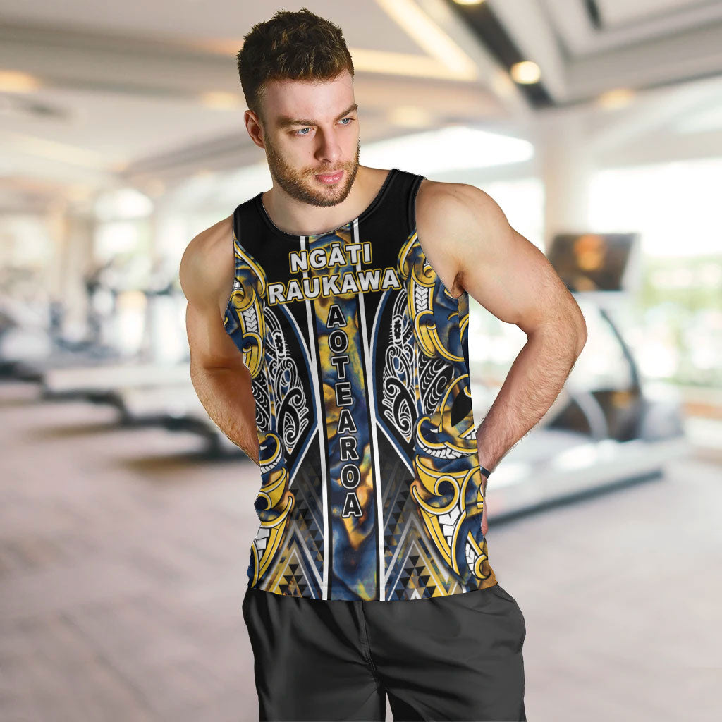 Aotearoa Ngati Raukawa Men Tank Top Maori Tribal Yellow And Navy Paua Shell Pattern DT05 Yellow - Polynesian Pride