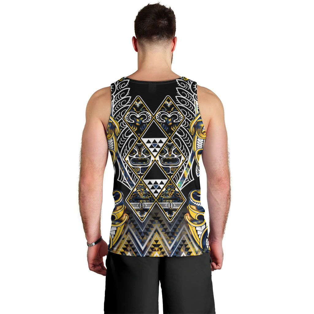 Aotearoa Ngati Raukawa Men Tank Top Maori Tribal Yellow And Navy Paua Shell Pattern