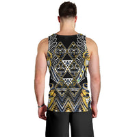 Aotearoa Ngati Raukawa Men Tank Top Maori Tribal Yellow And Navy Paua Shell Pattern