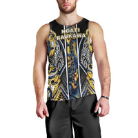 Aotearoa Ngati Raukawa Men Tank Top Maori Tribal Yellow And Navy Paua Shell Pattern