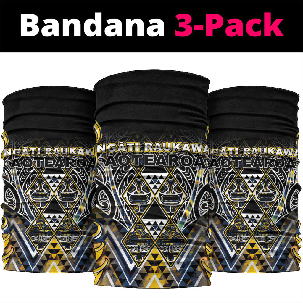 Aotearoa Ngati Raukawa Neck Gaiter Maori Tribal Yellow And Navy Paua Shell Pattern DT05 package One Size: 25*50cm Yellow - Polynesian Pride