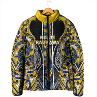 Aotearoa Ngati Raukawa Padded Jacket Maori Tribal Yellow And Navy Paua Shell Pattern
