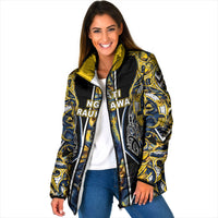 Aotearoa Ngati Raukawa Padded Jacket Maori Tribal Yellow And Navy Paua Shell Pattern