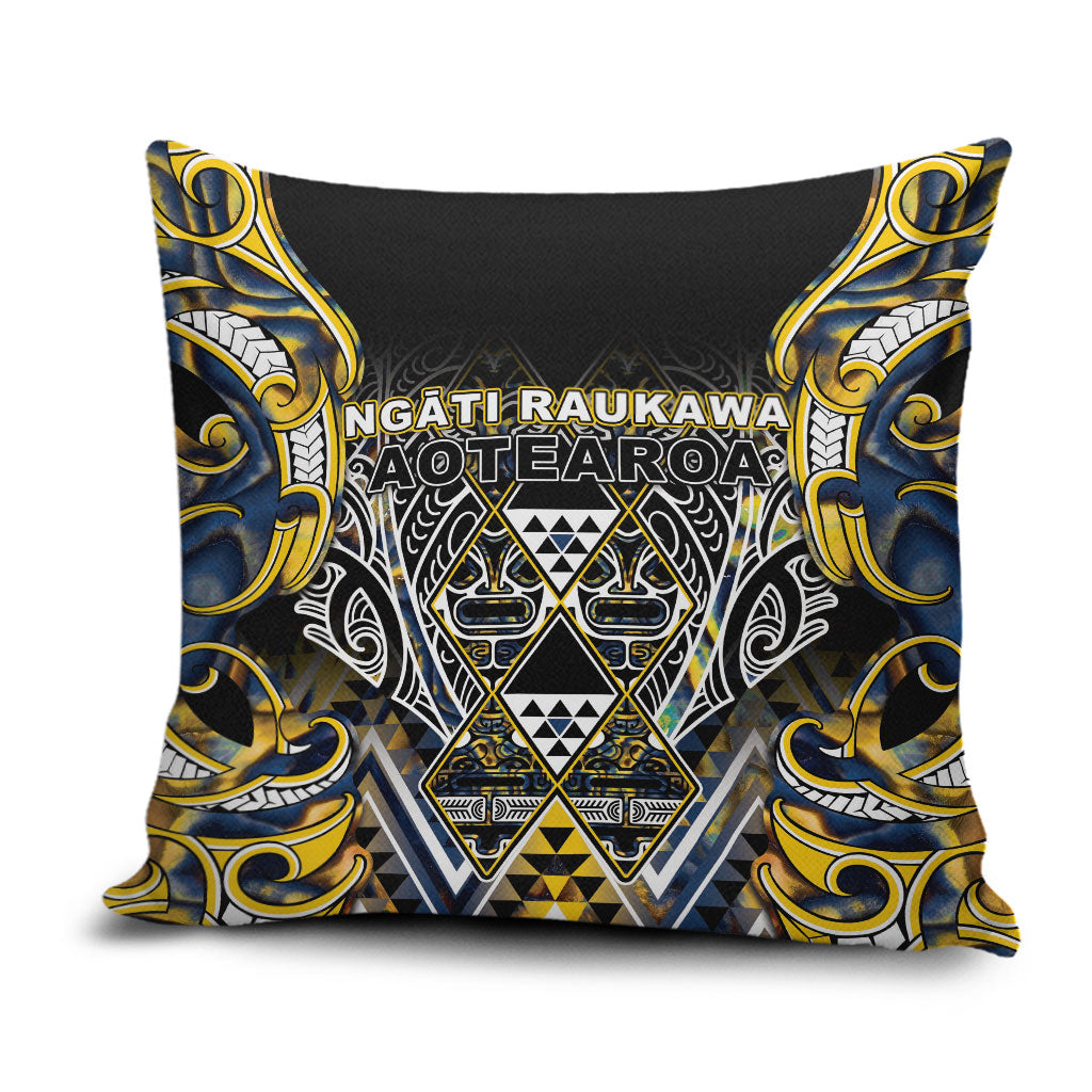 Aotearoa Ngati Raukawa Pillow Cover Maori Tribal Yellow And Navy Paua Shell Pattern DT05 Yellow - Polynesian Pride