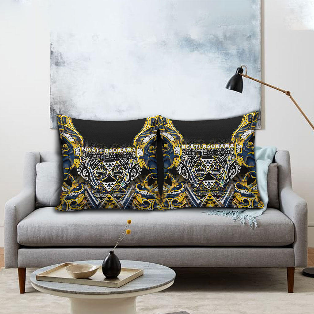 Aotearoa Ngati Raukawa Pillow Cover Maori Tribal Yellow And Navy Paua Shell Pattern