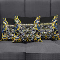 Aotearoa Ngati Raukawa Pillow Cover Maori Tribal Yellow And Navy Paua Shell Pattern