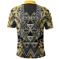 Aotearoa Ngati Raukawa Polo Shirt Maori Tribal Yellow And Navy Paua Shell Pattern