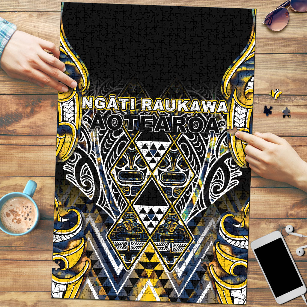 Aotearoa Ngati Raukawa Puzzle Maori Tribal Yellow And Navy Paua Shell Pattern