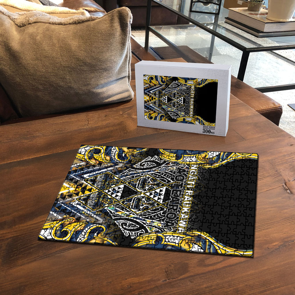 Aotearoa Ngati Raukawa Puzzle Maori Tribal Yellow And Navy Paua Shell Pattern