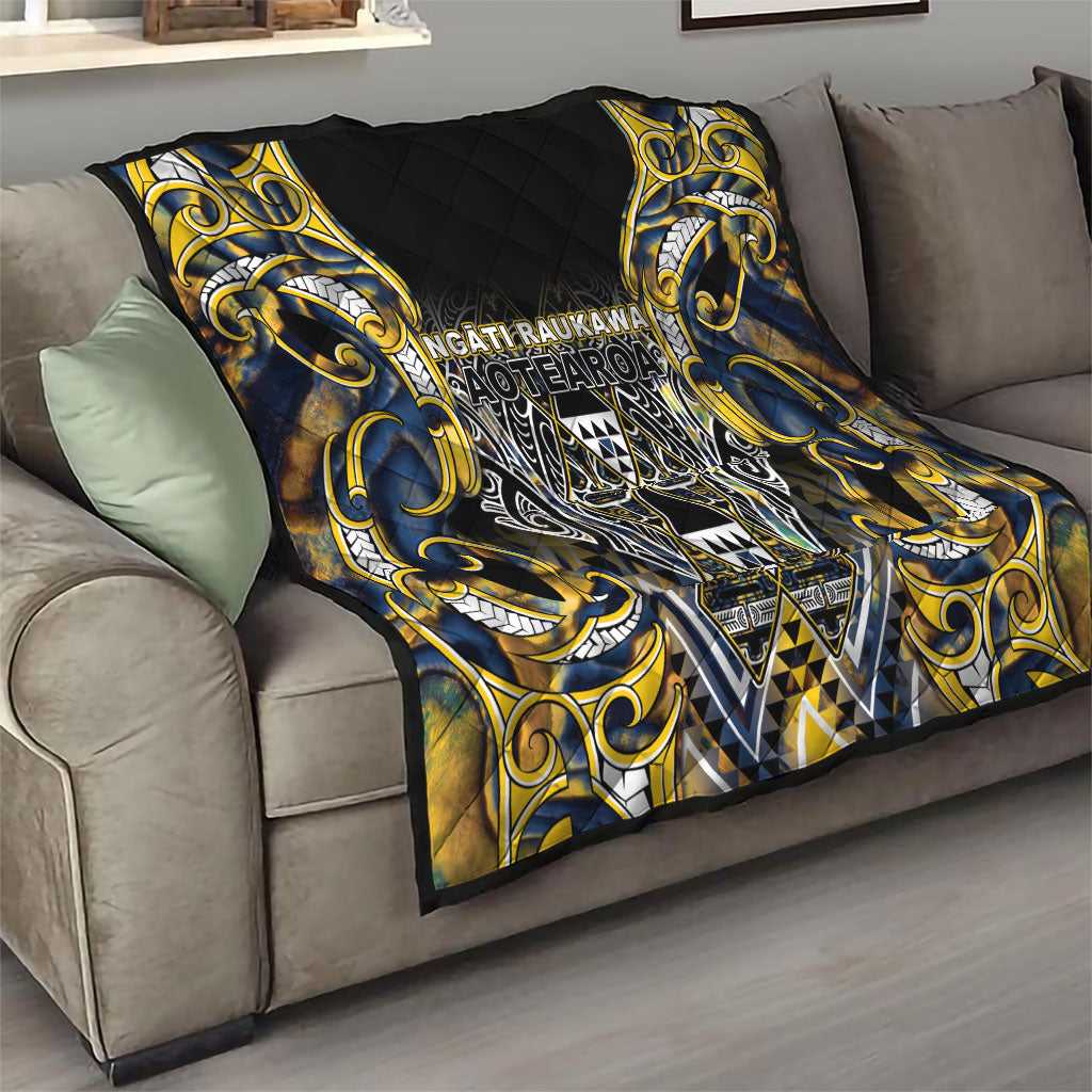 Aotearoa Ngati Raukawa Quilt Maori Tribal Yellow And Navy Paua Shell Pattern