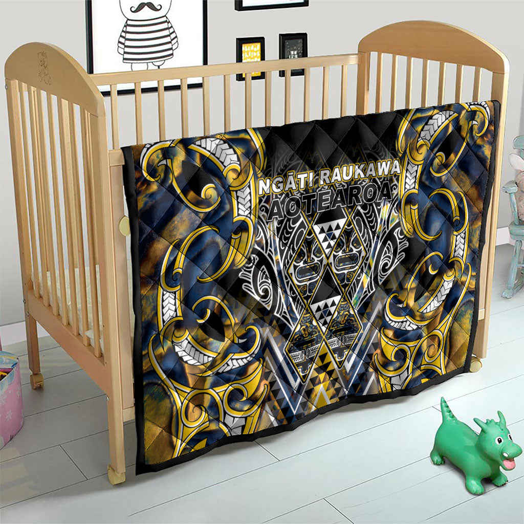 Aotearoa Ngati Raukawa Quilt Maori Tribal Yellow And Navy Paua Shell Pattern