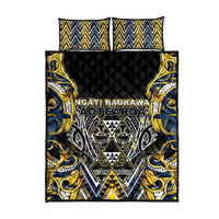 Aotearoa Ngati Raukawa Quilt Bed Set Maori Tribal Yellow And Navy Paua Shell Pattern