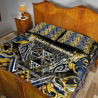 Aotearoa Ngati Raukawa Quilt Bed Set Maori Tribal Yellow And Navy Paua Shell Pattern