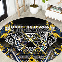 Aotearoa Ngati Raukawa Round Carpet Maori Tribal Yellow And Navy Paua Shell Pattern