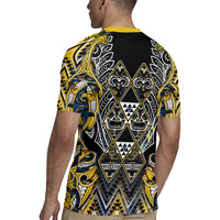 Aotearoa Ngati Raukawa Rugby Jersey Maori Tribal Yellow And Navy Paua Shell Pattern
