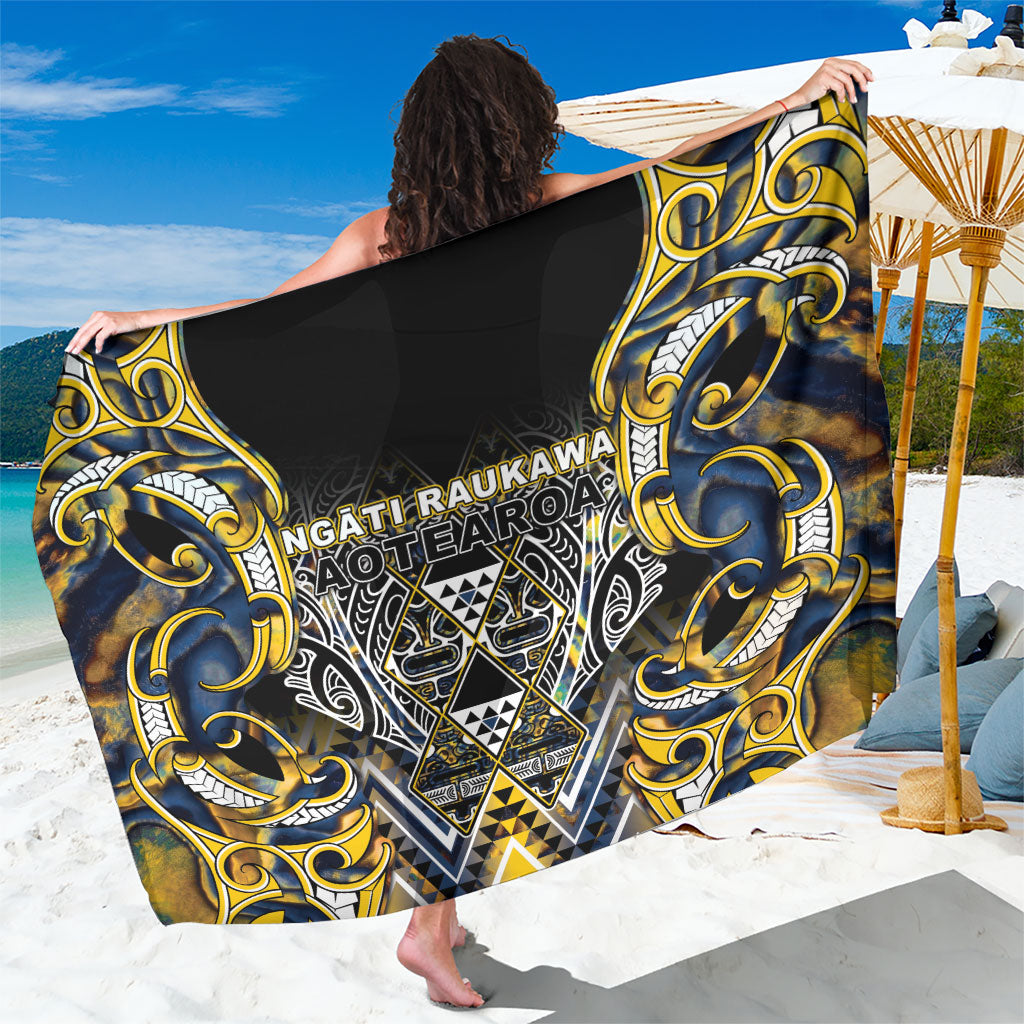 Aotearoa Ngati Raukawa Sarong Maori Tribal Yellow And Navy Paua Shell Pattern