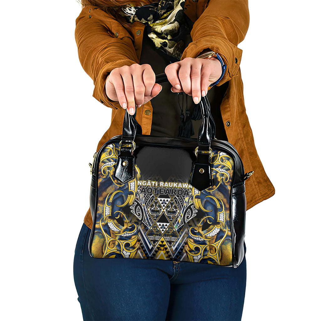 Aotearoa Ngati Raukawa Shoulder Handbag Maori Tribal Yellow And Navy Paua Shell Pattern DT05 One Size Yellow - Polynesian Pride