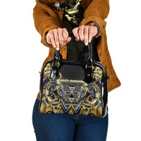 Aotearoa Ngati Raukawa Shoulder Handbag Maori Tribal Yellow And Navy Paua Shell Pattern