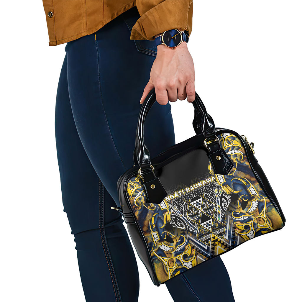 Aotearoa Ngati Raukawa Shoulder Handbag Maori Tribal Yellow And Navy Paua Shell Pattern