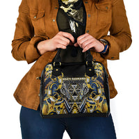 Aotearoa Ngati Raukawa Shoulder Handbag Maori Tribal Yellow And Navy Paua Shell Pattern