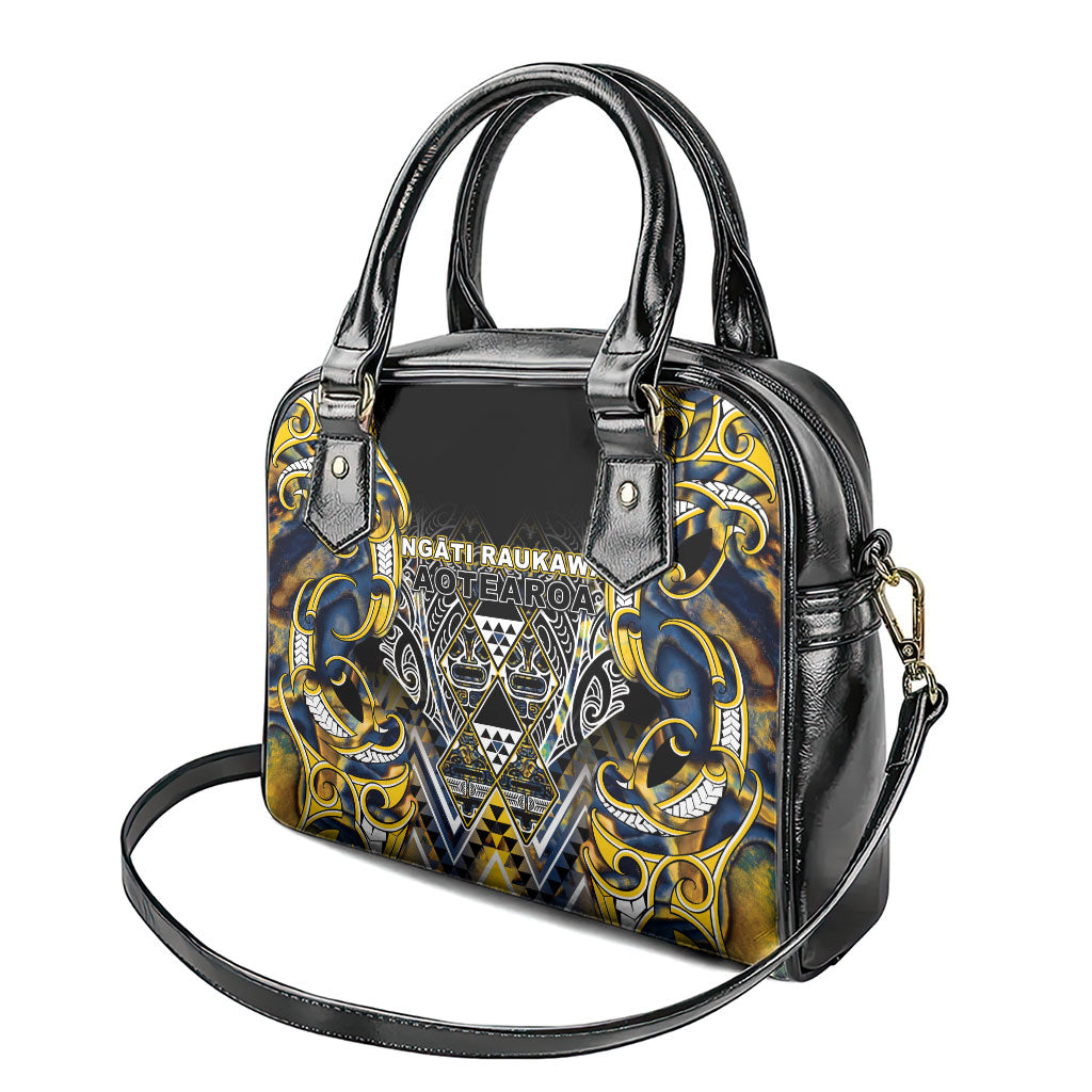 Aotearoa Ngati Raukawa Shoulder Handbag Maori Tribal Yellow And Navy Paua Shell Pattern