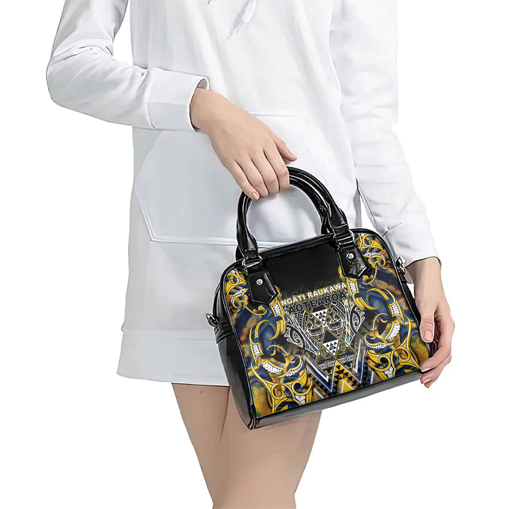Aotearoa Ngati Raukawa Shoulder Handbag Maori Tribal Yellow And Navy Paua Shell Pattern