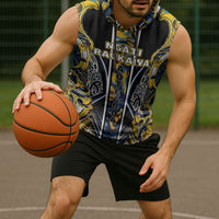 Aotearoa Ngati Raukawa Sleeveless Hoodie Maori Tribal Yellow And Navy Paua Shell Pattern