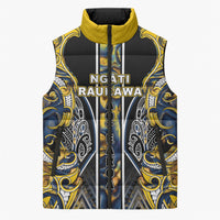 Aotearoa Ngati Raukawa Sleeveless Puffer Jacket Maori Tribal Yellow And Navy Paua Shell Pattern