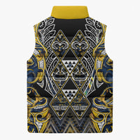 Aotearoa Ngati Raukawa Sleeveless Puffer Jacket Maori Tribal Yellow And Navy Paua Shell Pattern