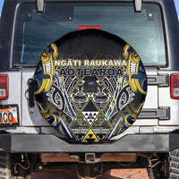 Aotearoa Ngati Raukawa Spare Tire Cover Maori Tribal Yellow And Navy Paua Shell Pattern