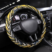 Aotearoa Ngati Raukawa Steering Wheel Cover Maori Tribal Yellow And Navy Paua Shell Pattern
