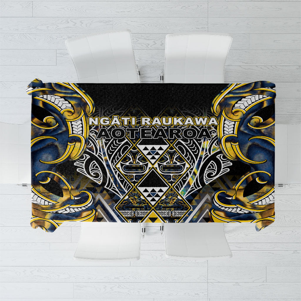 Aotearoa Ngati Raukawa Tablecloth Maori Tribal Yellow And Navy Paua Shell Pattern DT05 Yellow - Polynesian Pride