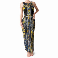 Aotearoa Ngati Raukawa Tank Maxi Dress Maori Tribal Yellow And Navy Paua Shell Pattern
