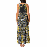 Aotearoa Ngati Raukawa Tank Maxi Dress Maori Tribal Yellow And Navy Paua Shell Pattern