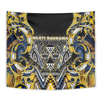 Aotearoa Ngati Raukawa Tapestry Maori Tribal Yellow And Navy Paua Shell Pattern
