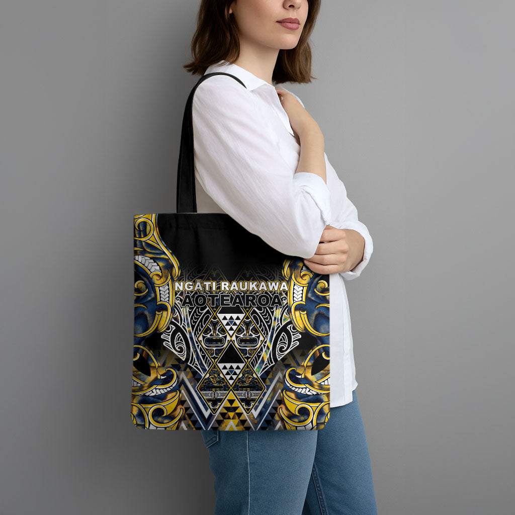 Aotearoa Ngati Raukawa Tote Bag Maori Tribal Yellow And Navy Paua Shell Pattern