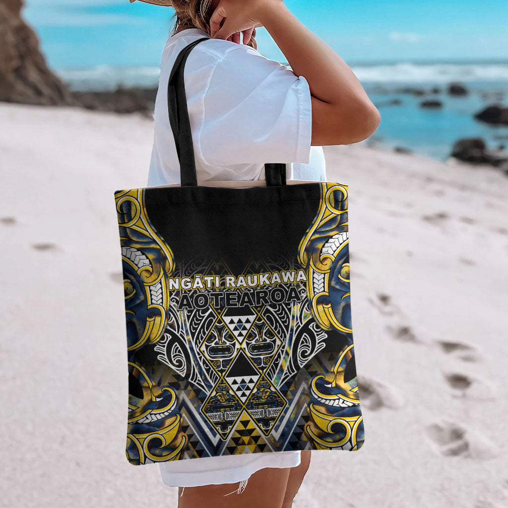 Aotearoa Ngati Raukawa Tote Bag Maori Tribal Yellow And Navy Paua Shell Pattern
