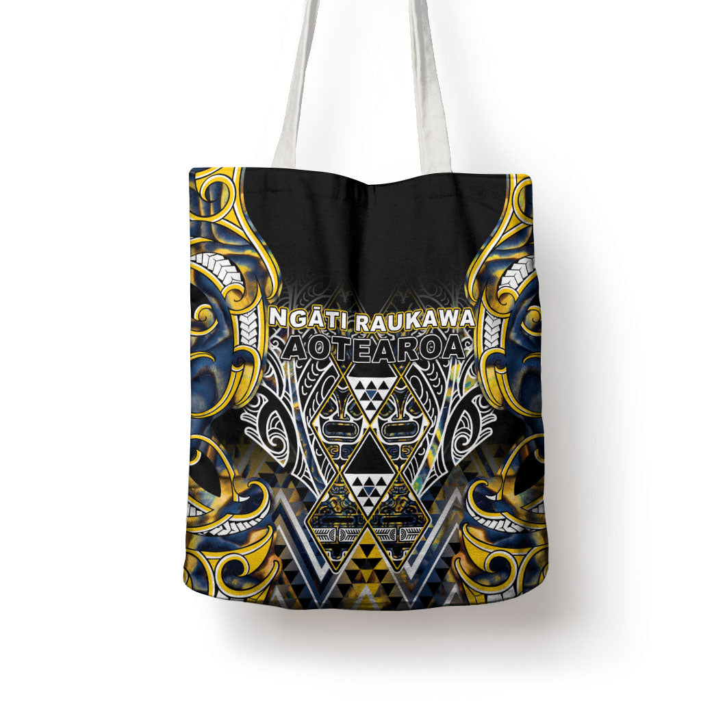 Aotearoa Ngati Raukawa Tote Bag Maori Tribal Yellow And Navy Paua Shell Pattern