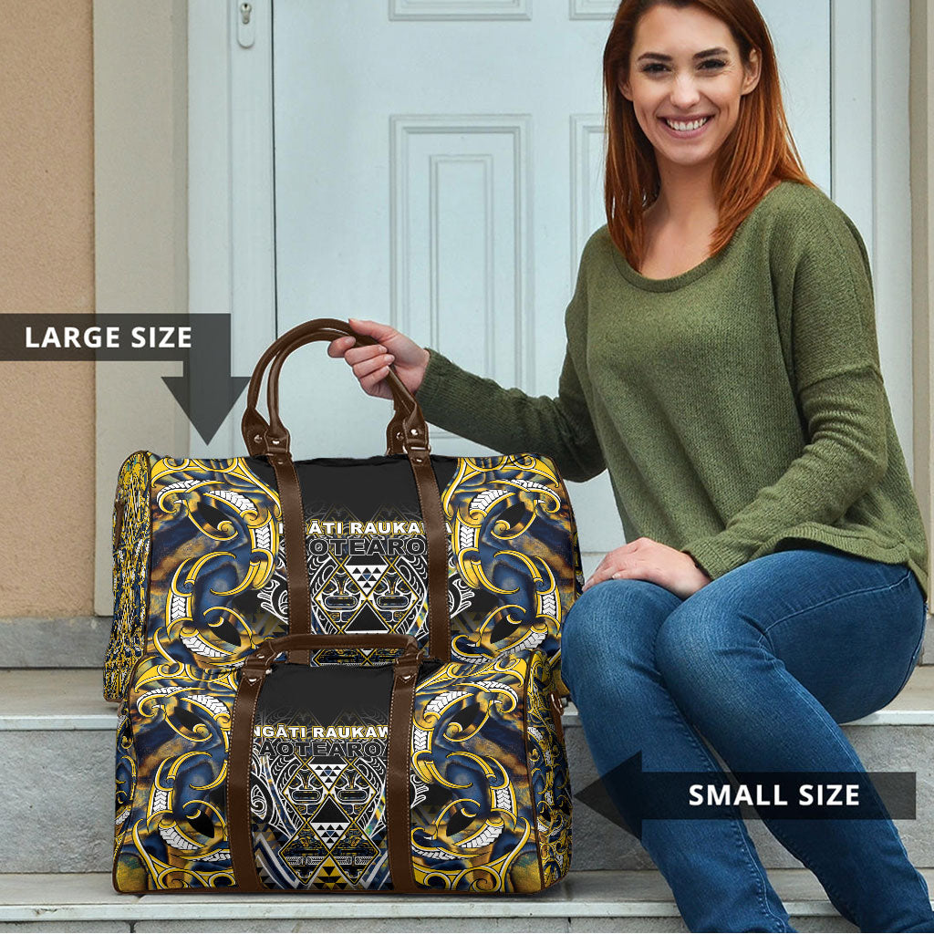 Aotearoa Ngati Raukawa Travel Bag Maori Tribal Yellow And Navy Paua Shell Pattern